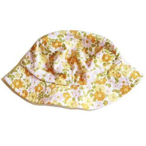 Wayf 100% Cotton Bucket Hat Sun Floral White Green Yellow
